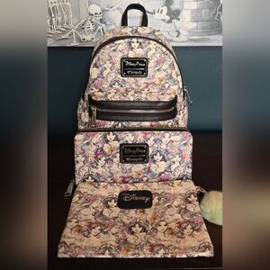 Loungefly Disney Parks Princess AOP Backpack, Wallet, and Pouch Set